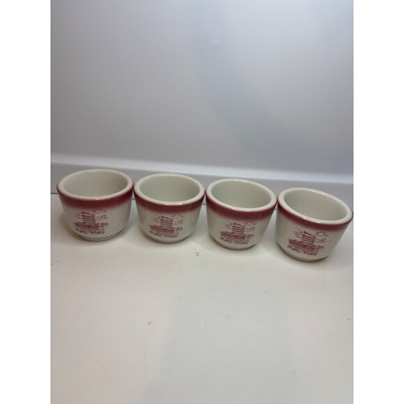 4 Jackson China Restaurant Ware Red Airbrush Custard Egg Cup/teacups Hong Kong - Picture 2 of 13